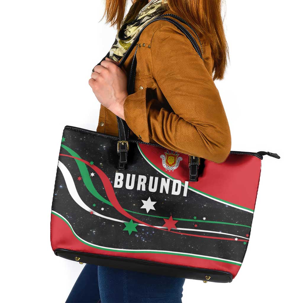 Burundi Leather Tote Bag with Athletics Runners Black Red Green Flag Spirit