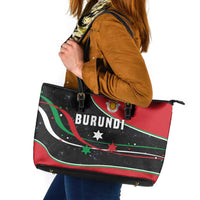 Burundi Leather Tote Bag with Athletics Runners Black Red Green Flag Spirit