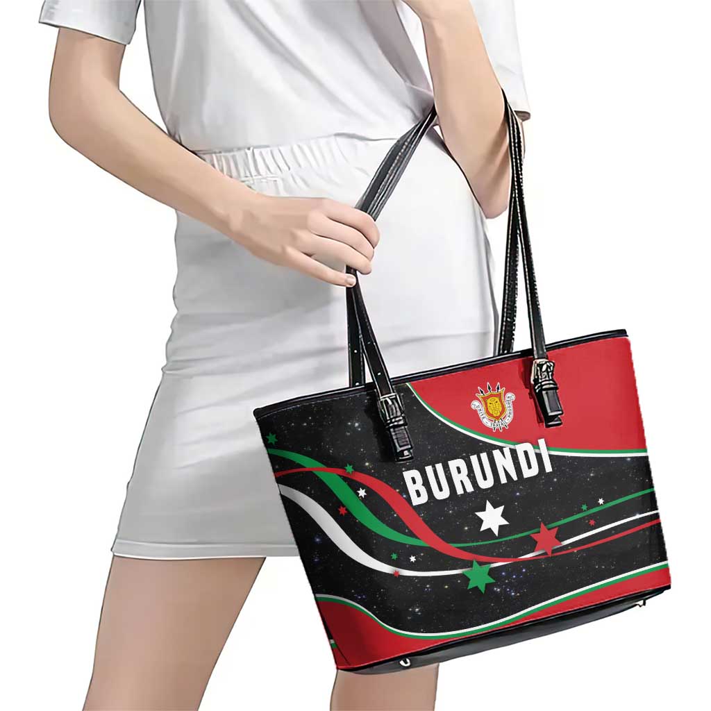 Burundi Leather Tote Bag with Athletics Runners Black Red Green Flag Spirit
