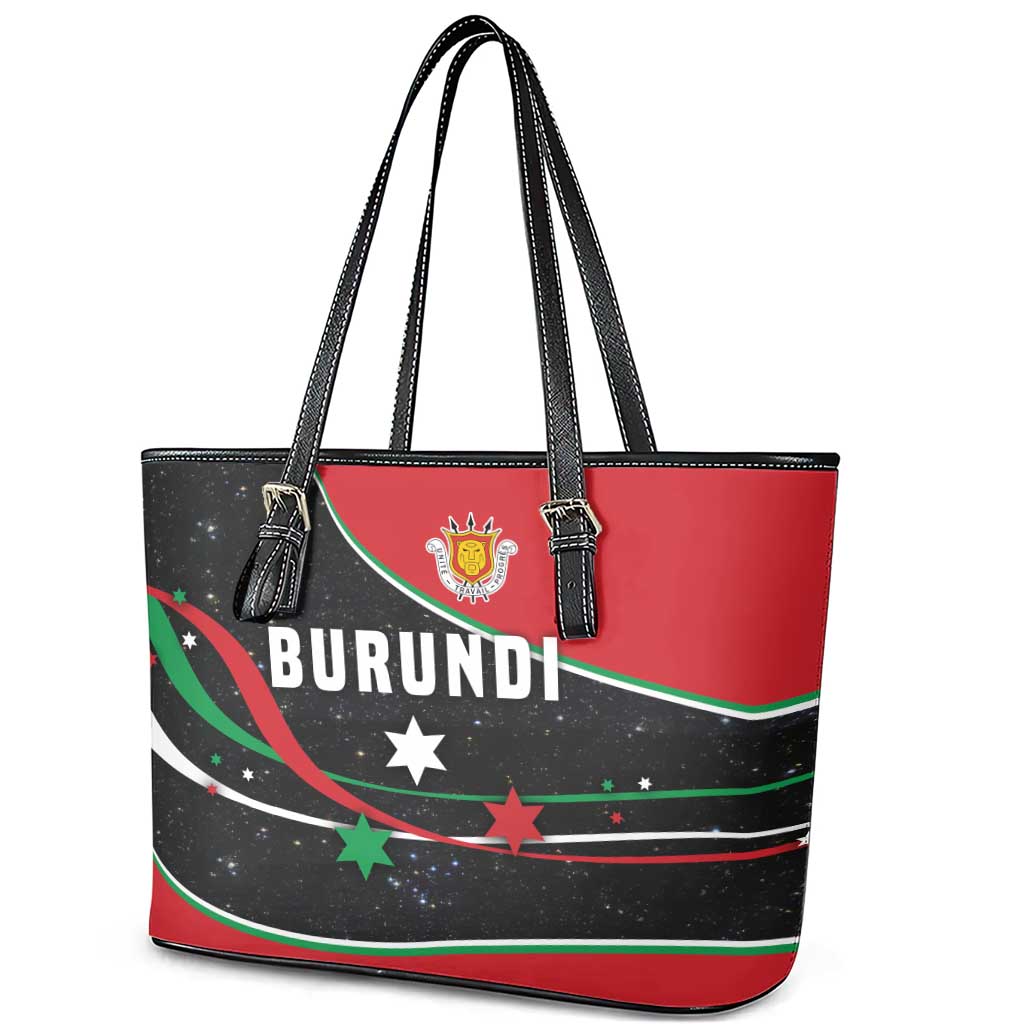 Burundi Leather Tote Bag with Athletics Runners Black Red Green Flag Spirit
