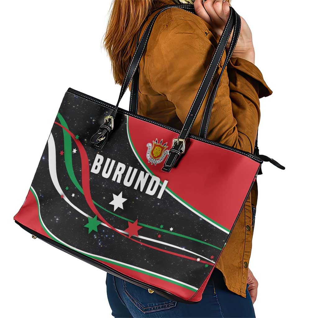 Burundi Leather Tote Bag with Athletics Runners Black Red Green Flag Spirit