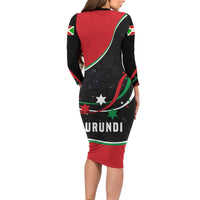 Burundi Long Sleeve Bodycon Dress with Athletics Runners Black Red Green Flag Spirit