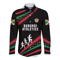 Burundi Long Sleeve Button Shirt with Athletics Runners Black Red Green Flag Spirit