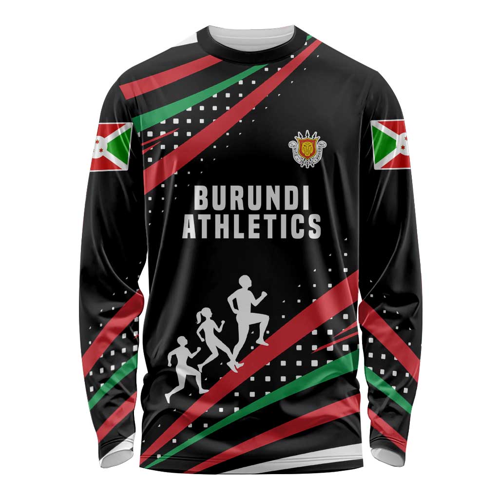 Burundi Long Sleeve Shirt with Athletics Runners Black Red Green Flag Spirit