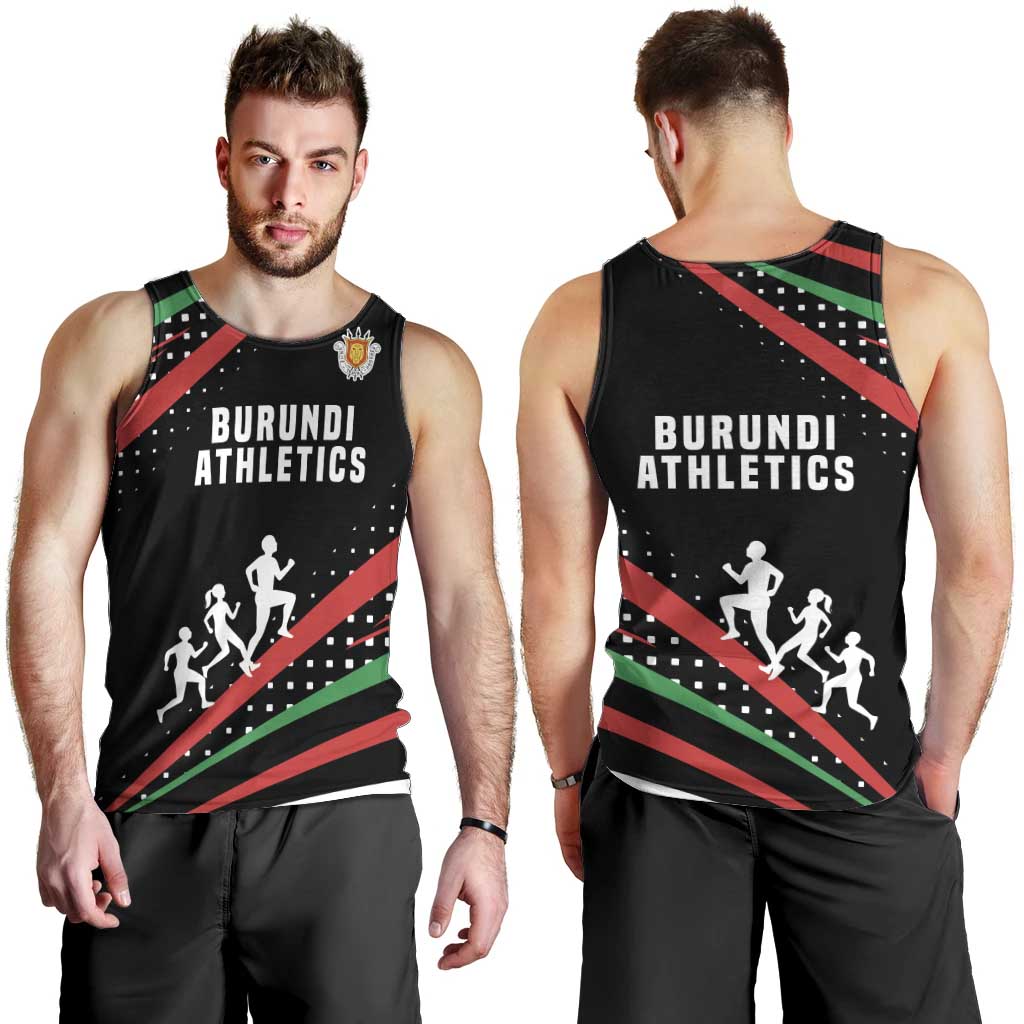 Burundi Men Tank Top with Athletics Runners Black Red Green Flag Spirit