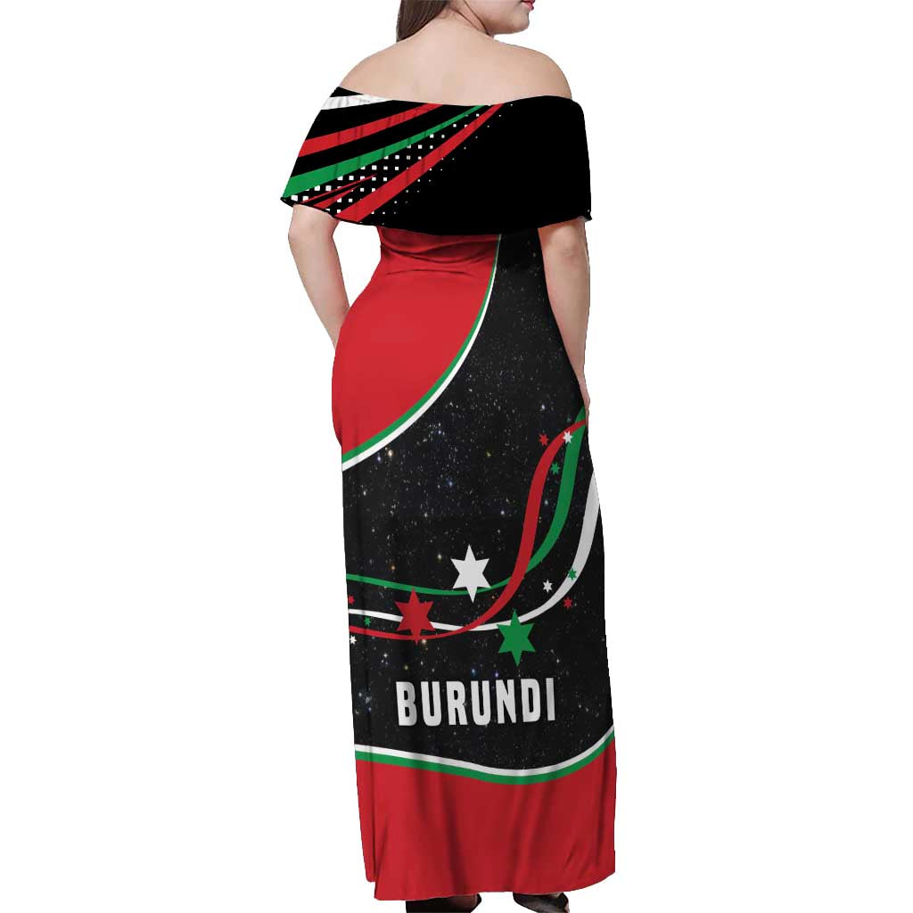 Burundi Off Shoulder Maxi Dress with Athletics Runners Black Red Green Flag Spirit