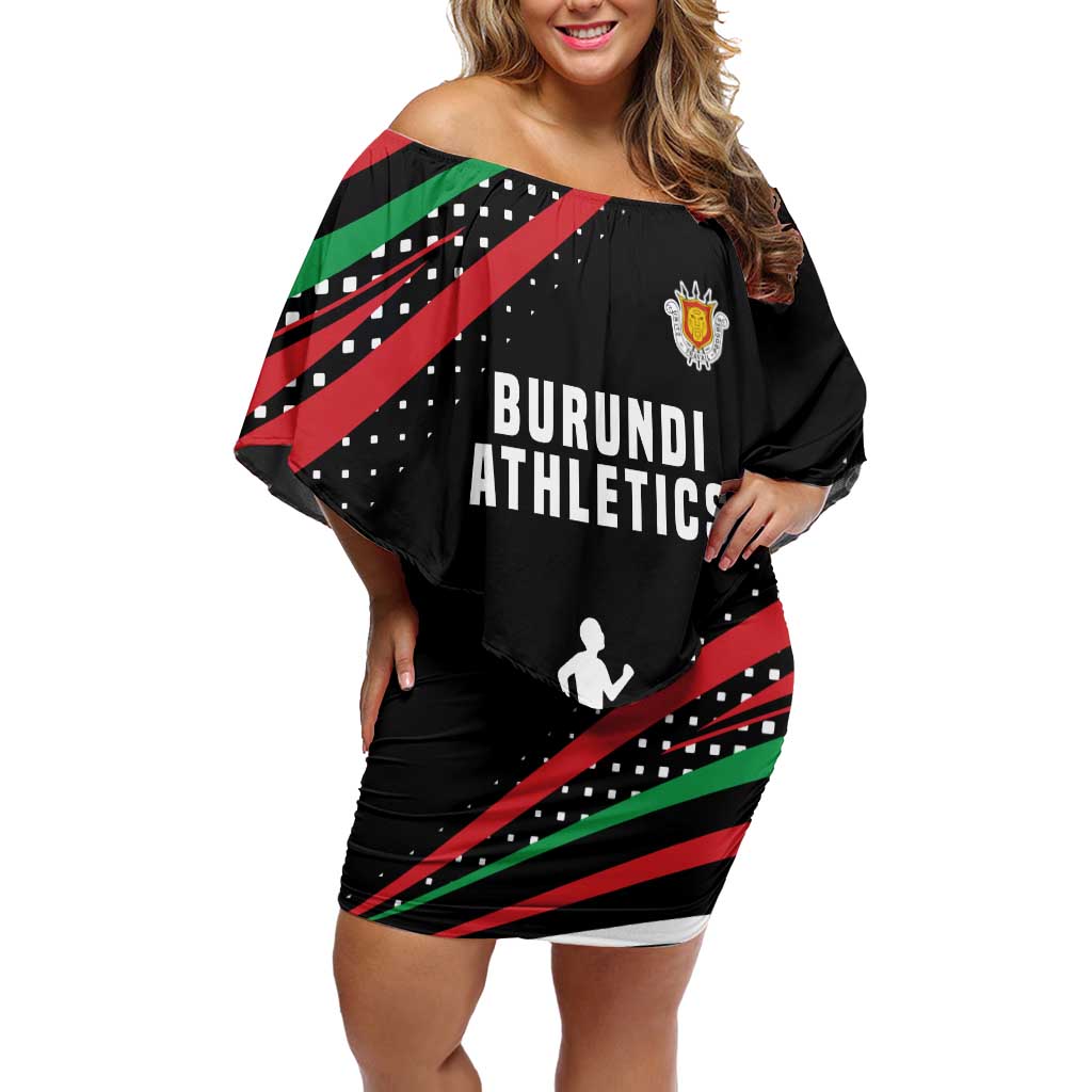 Burundi Off Shoulder Short Dress with Athletics Runners Black Red Green Flag Spirit