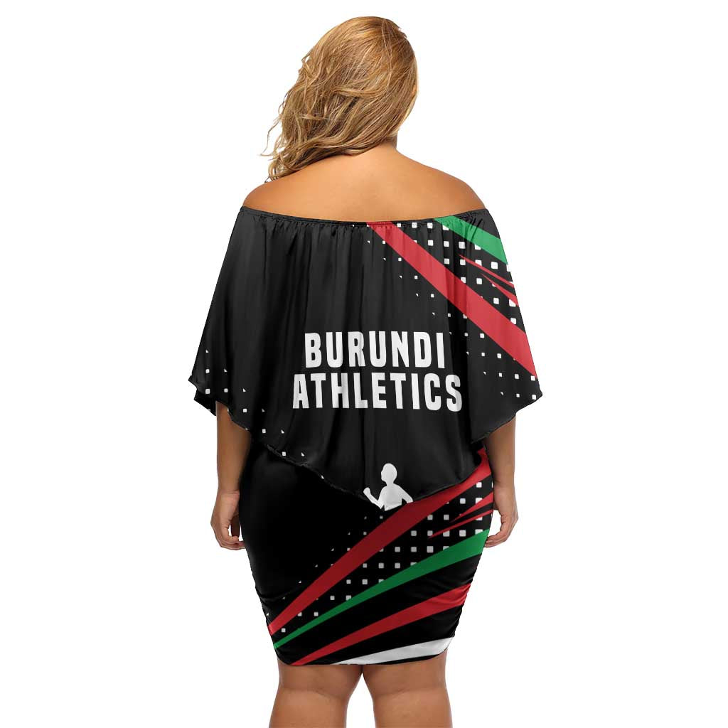 Burundi Off Shoulder Short Dress with Athletics Runners Black Red Green Flag Spirit