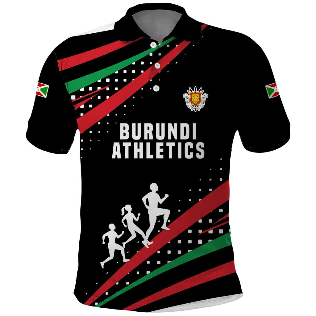 Burundi Polo Shirt with Athletics Runners Black Red Green Flag Spirit