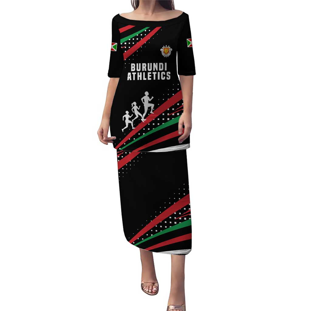 Burundi Puletasi with Athletics Runners Black Red Green Flag Spirit