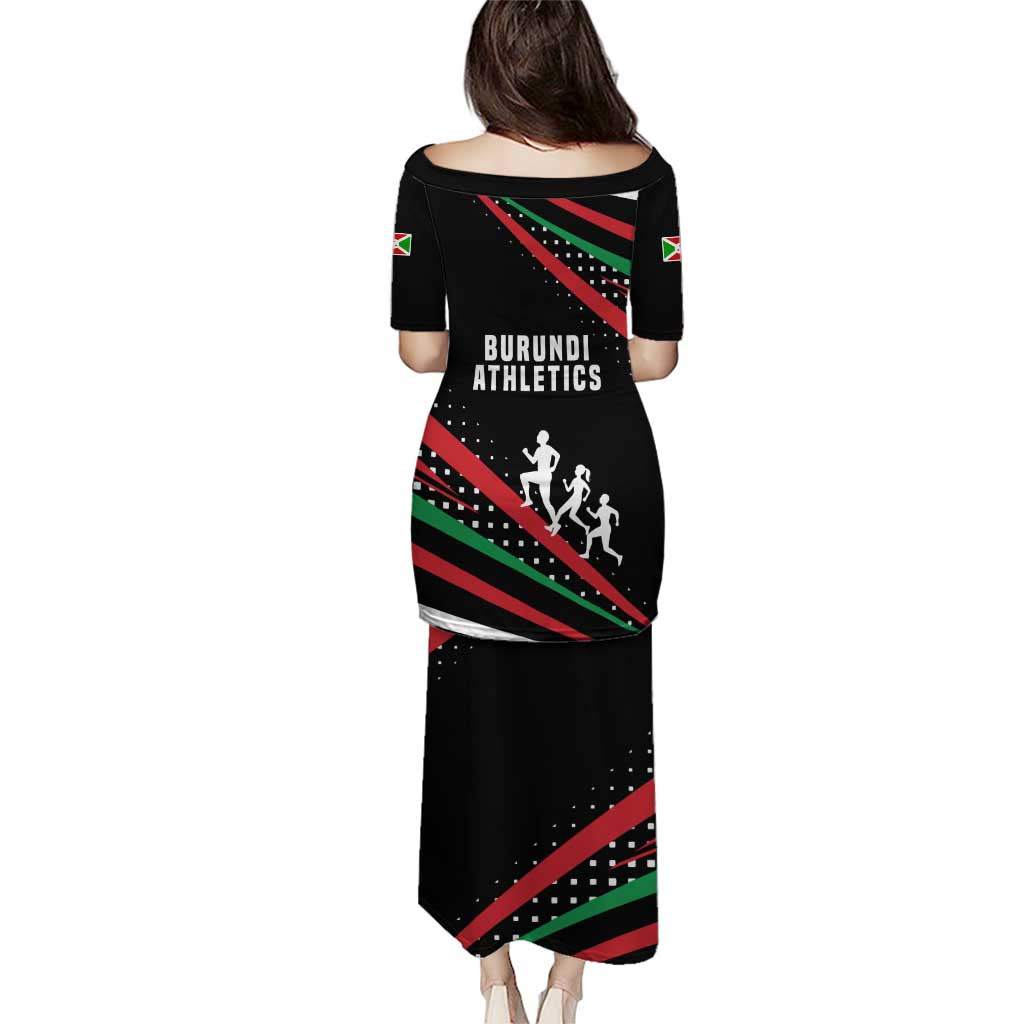 Burundi Puletasi with Athletics Runners Black Red Green Flag Spirit