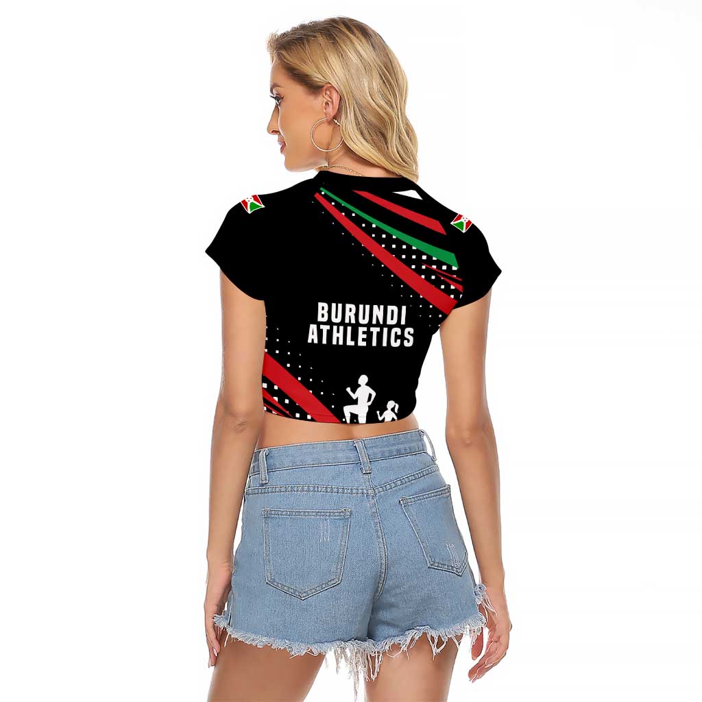 Burundi Raglan Cropped T Shirt with Athletics Runners Black Red Green Flag Spirit