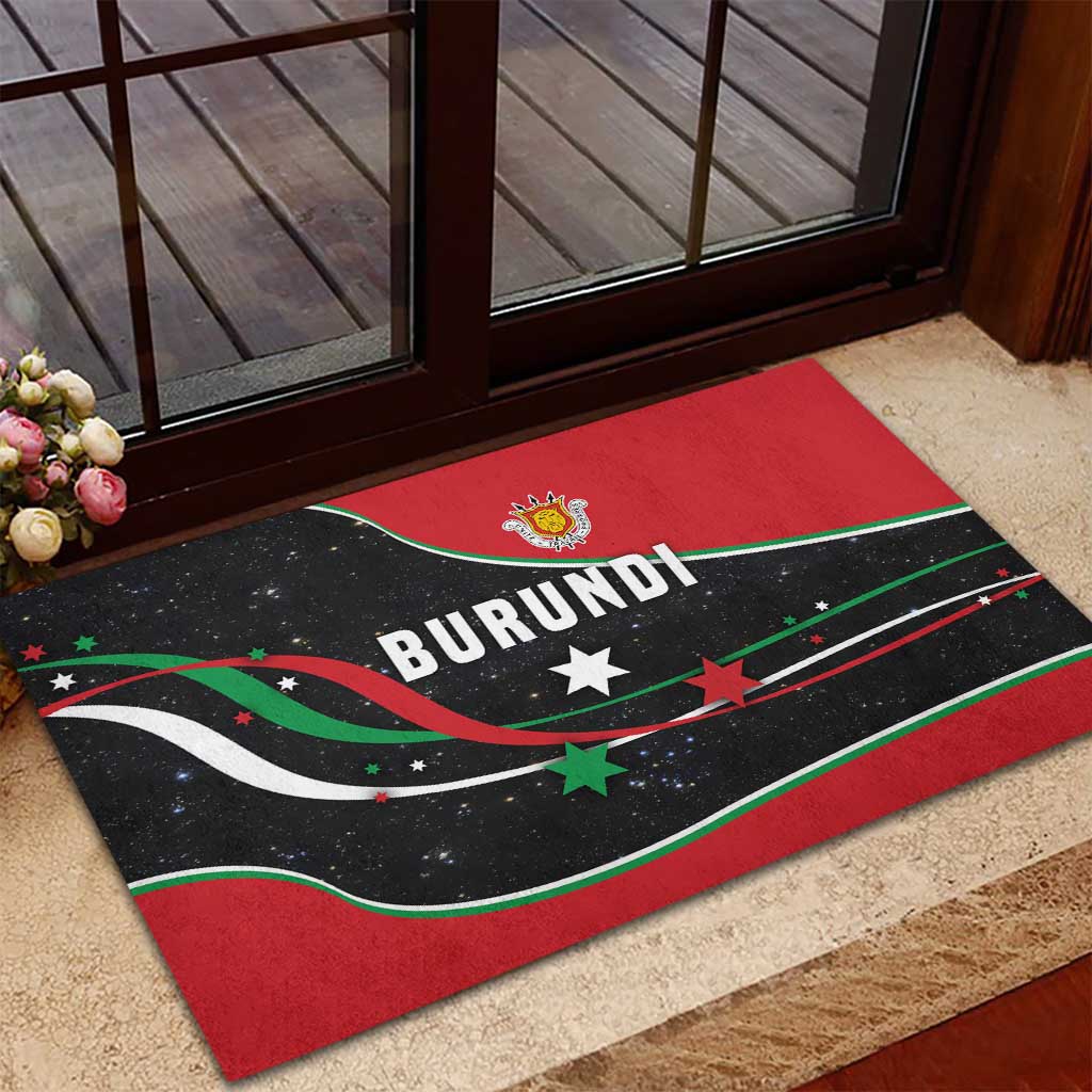 Burundi Rubber Doormat with Athletics Runners Black Red Green Flag Spirit