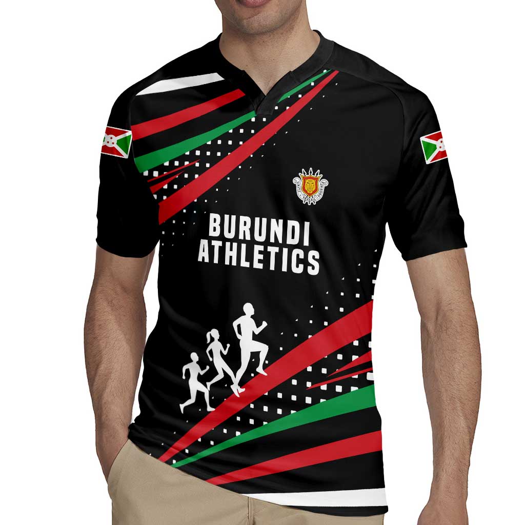 Burundi Rugby Jersey with Athletics Runners Black Red Green Flag Spirit