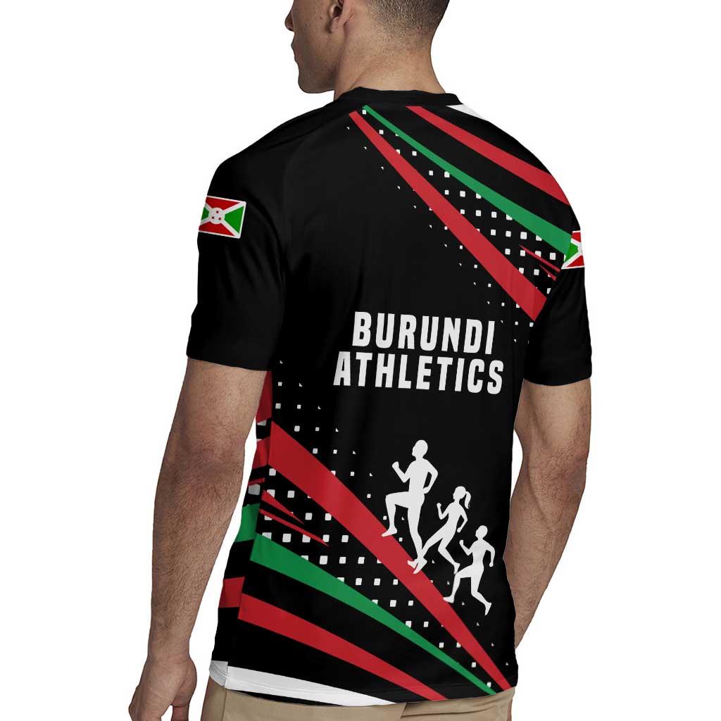 Burundi Rugby Jersey with Athletics Runners Black Red Green Flag Spirit