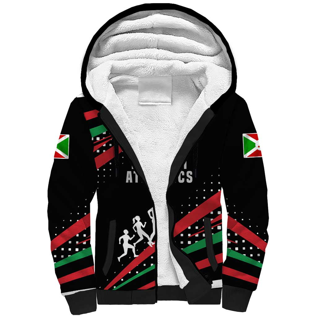 Burundi Sherpa Hoodie with Athletics Runners Black Red Green Flag Spirit