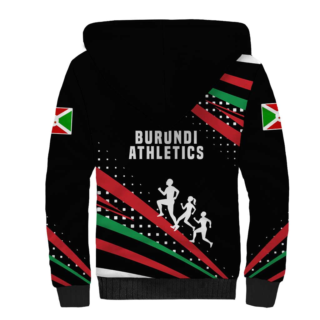 Burundi Sherpa Hoodie with Athletics Runners Black Red Green Flag Spirit