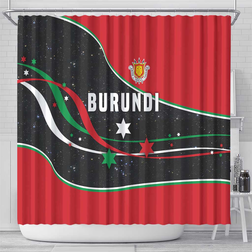 Burundi Shower Curtain with Athletics Runners Black Red Green Flag Spirit