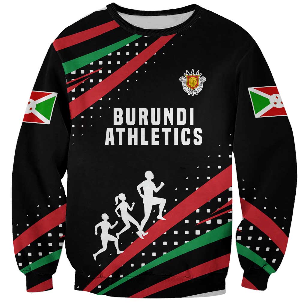 Burundi Sweatshirt with Athletics Runners Black Red Green Flag Spirit