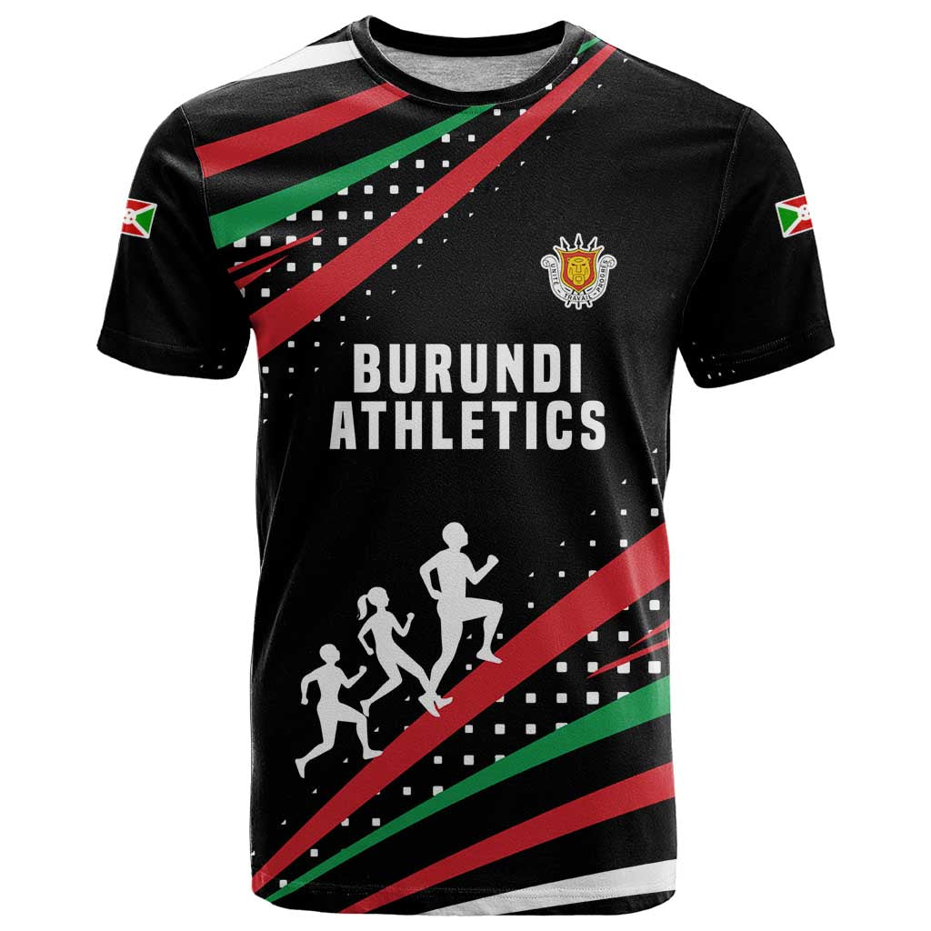 Burundi T Shirt with Athletics Runners Black Red Green Flag Spirit