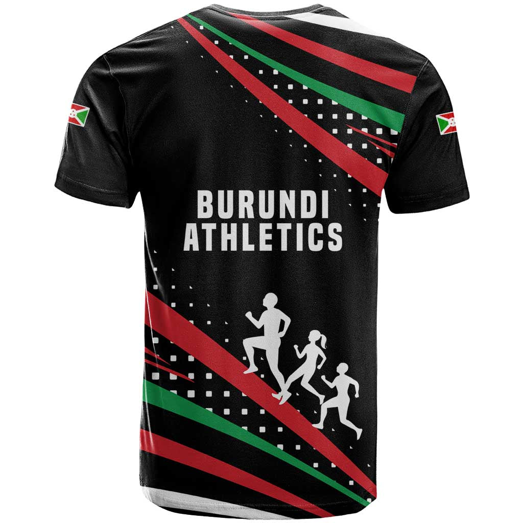 Burundi T Shirt with Athletics Runners Black Red Green Flag Spirit