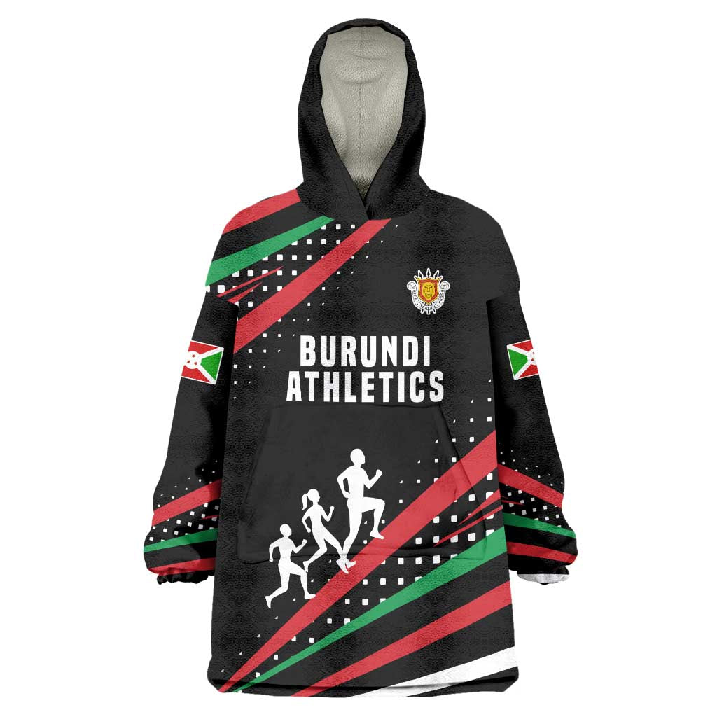 Burundi Wearable Blanket Hoodie with Athletics Runners Black Red Green Flag Spirit