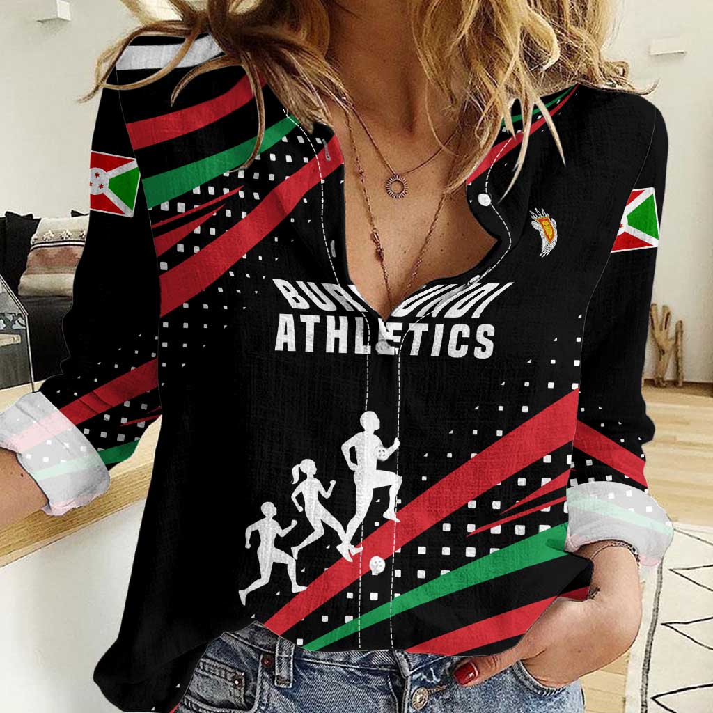 Burundi Women Casual Shirt with Athletics Runners Black Red Green Flag Spirit