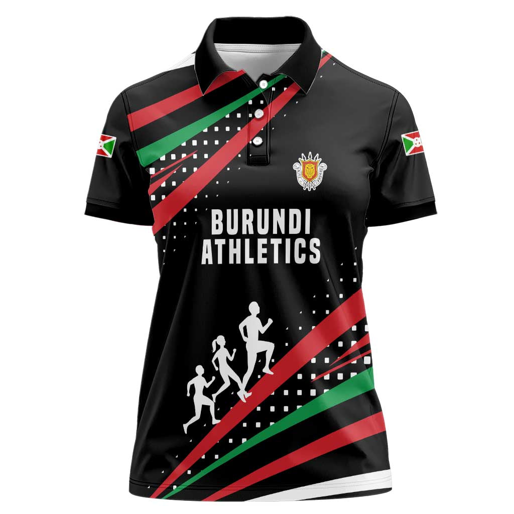Burundi Women Polo Shirt with Athletics Runners Black Red Green Flag Spirit
