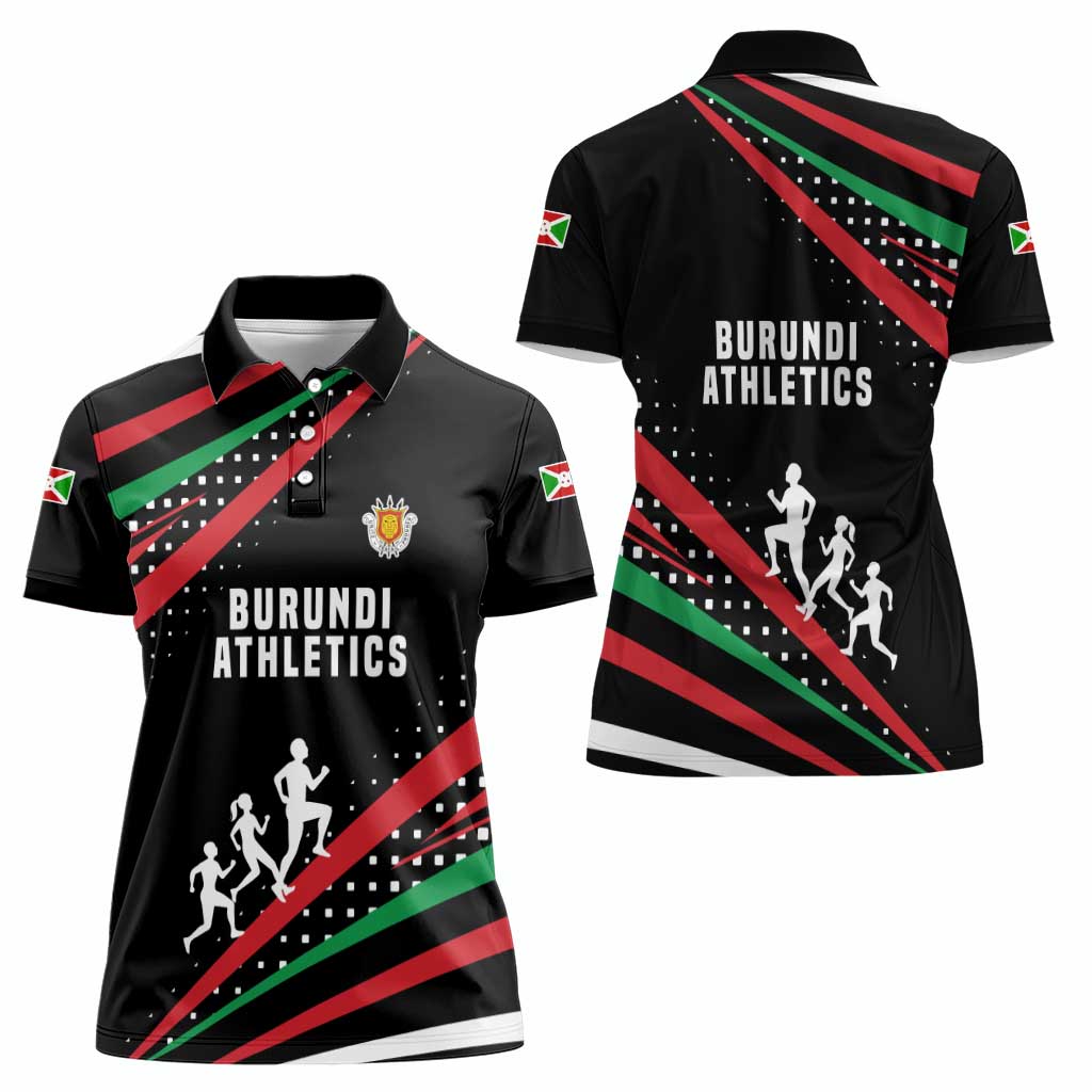 Burundi Women Polo Shirt with Athletics Runners Black Red Green Flag Spirit