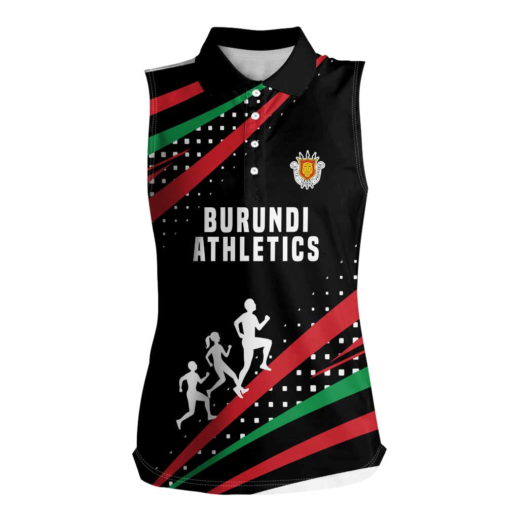 Burundi Women Sleeveless Polo Shirt with Athletics Runners Black Red Green Flag Spirit
