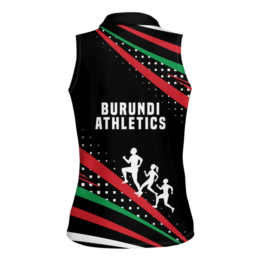 Burundi Women Sleeveless Polo Shirt with Athletics Runners Black Red Green Flag Spirit