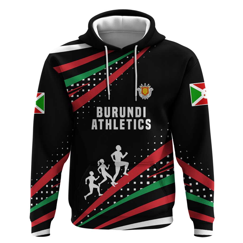 Burundi Zip Hoodie with Athletics Runners Black Red Green Flag Spirit