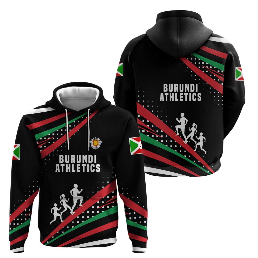 Burundi Zip Hoodie with Athletics Runners Black Red Green Flag Spirit