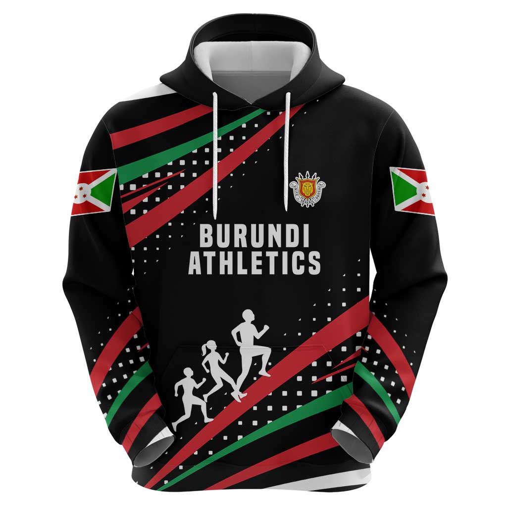 Burundi Zip Hoodie with Athletics Runners Black Red Green Flag Spirit