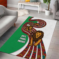 Burundi Lion Tribal Pattern Area Rug with National Motto Unité Travail Progrès