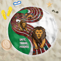 Burundi Lion Tribal Pattern Beach Blanket with National Motto Unité Travail Progrès