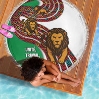 Burundi Lion Tribal Pattern Beach Blanket with National Motto Unité Travail Progrès