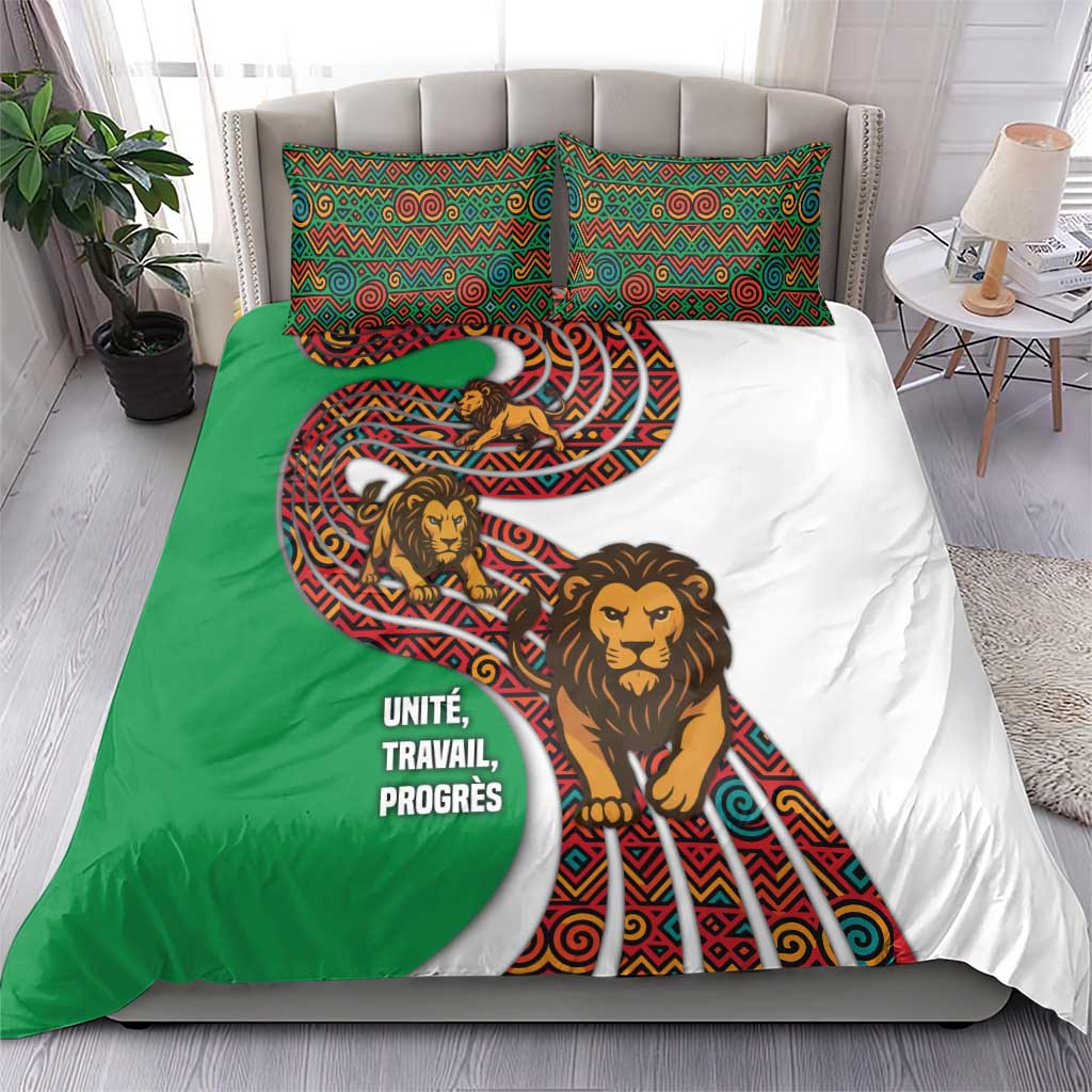 Burundi Lion Tribal Pattern Bedding Set with National Motto Unité Travail Progrès
