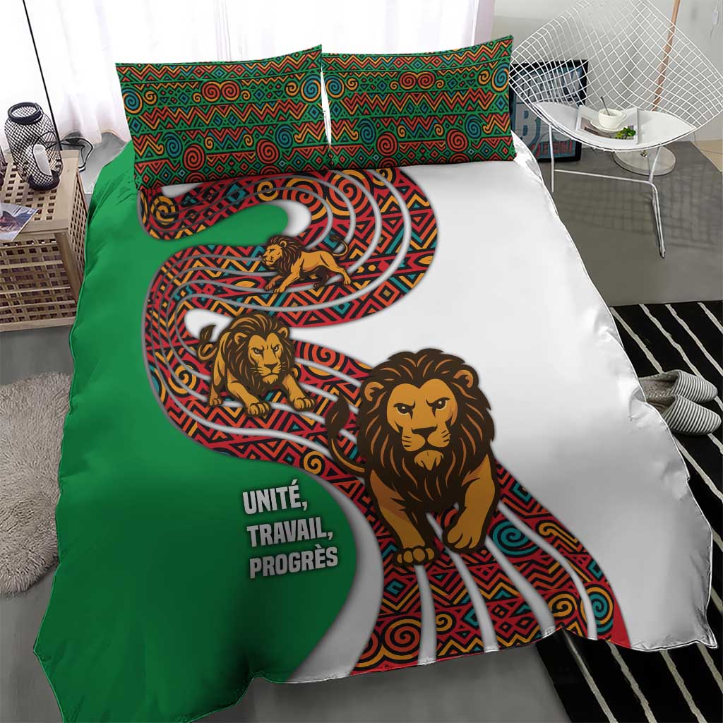 Burundi Lion Tribal Pattern Bedding Set with National Motto Unité Travail Progrès