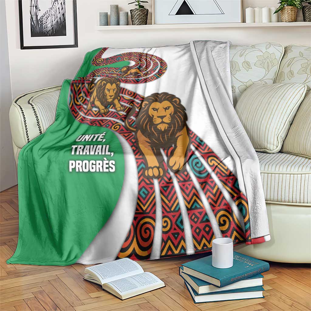 Burundi Lion Tribal Pattern Blanket with National Motto Unité Travail Progrès