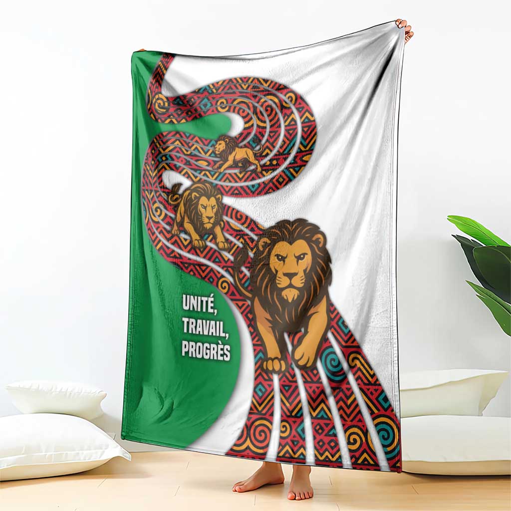 Burundi Lion Tribal Pattern Blanket with National Motto Unité Travail Progrès