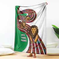 Burundi Lion Tribal Pattern Blanket with National Motto Unité Travail Progrès