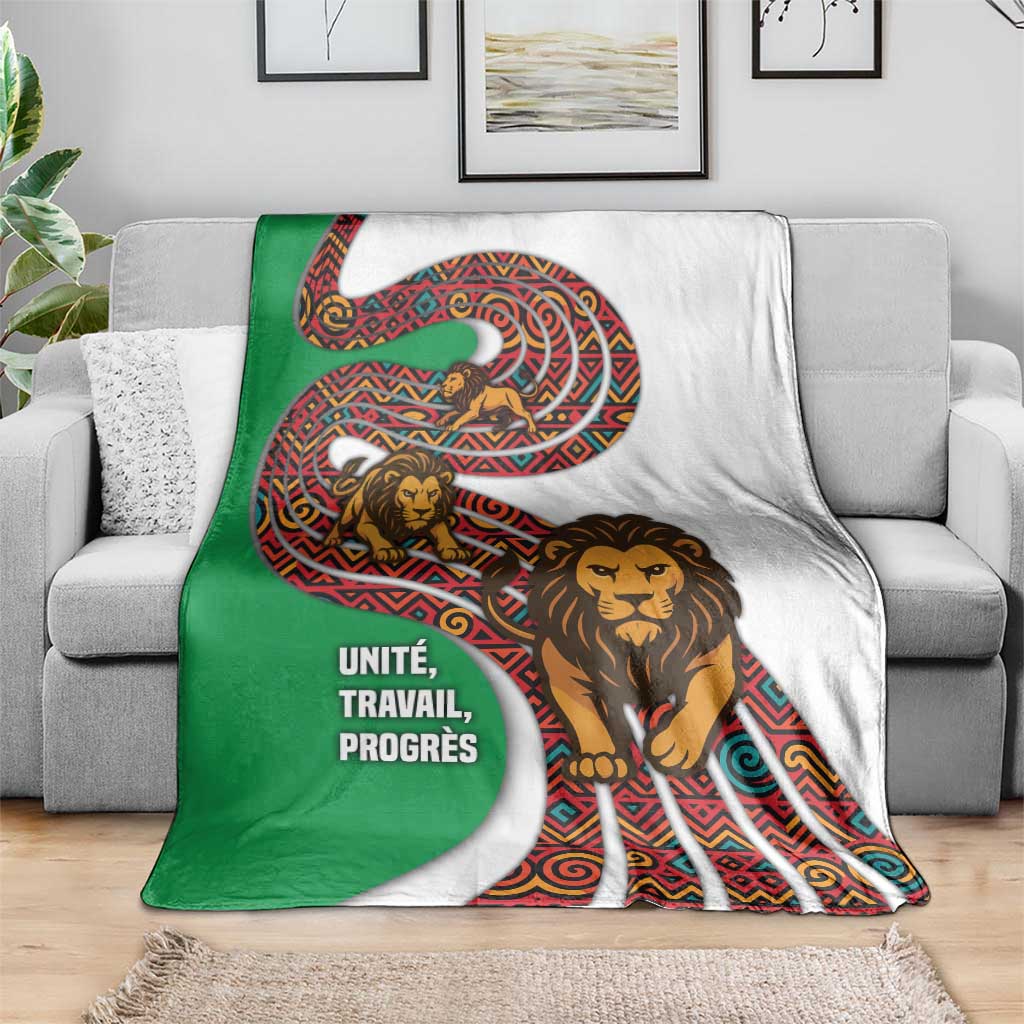 Burundi Lion Tribal Pattern Blanket with National Motto Unité Travail Progrès