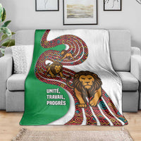 Burundi Lion Tribal Pattern Blanket with National Motto Unité Travail Progrès