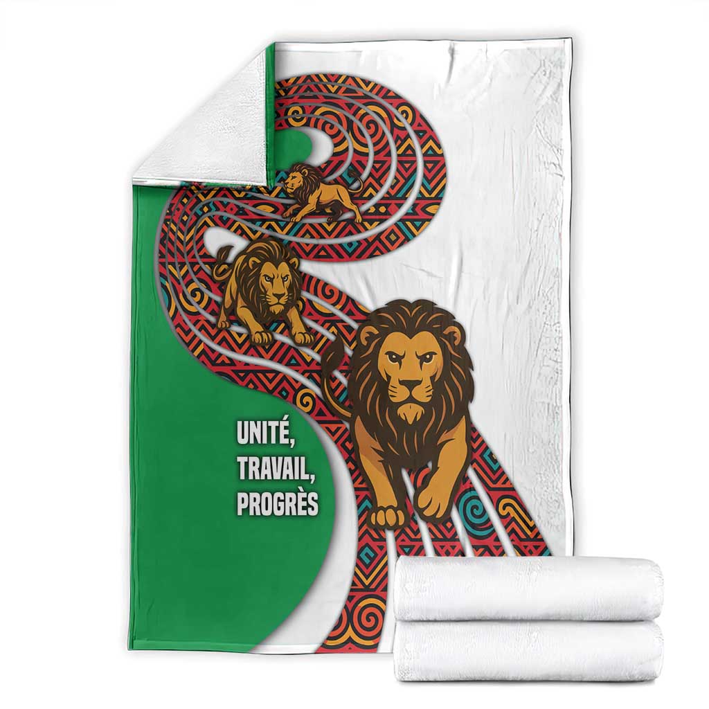 Burundi Lion Tribal Pattern Blanket with National Motto Unité Travail Progrès