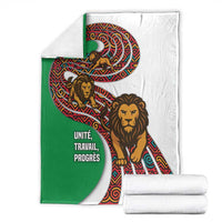 Burundi Lion Tribal Pattern Blanket with National Motto Unité Travail Progrès