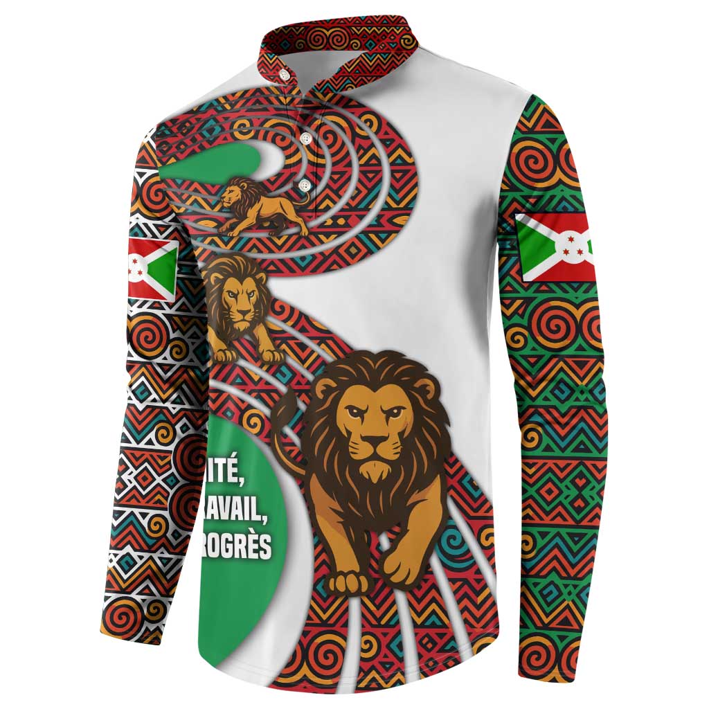 Burundi Lion Tribal Pattern Button Sweatshirt with National Motto Unité Travail Progrès