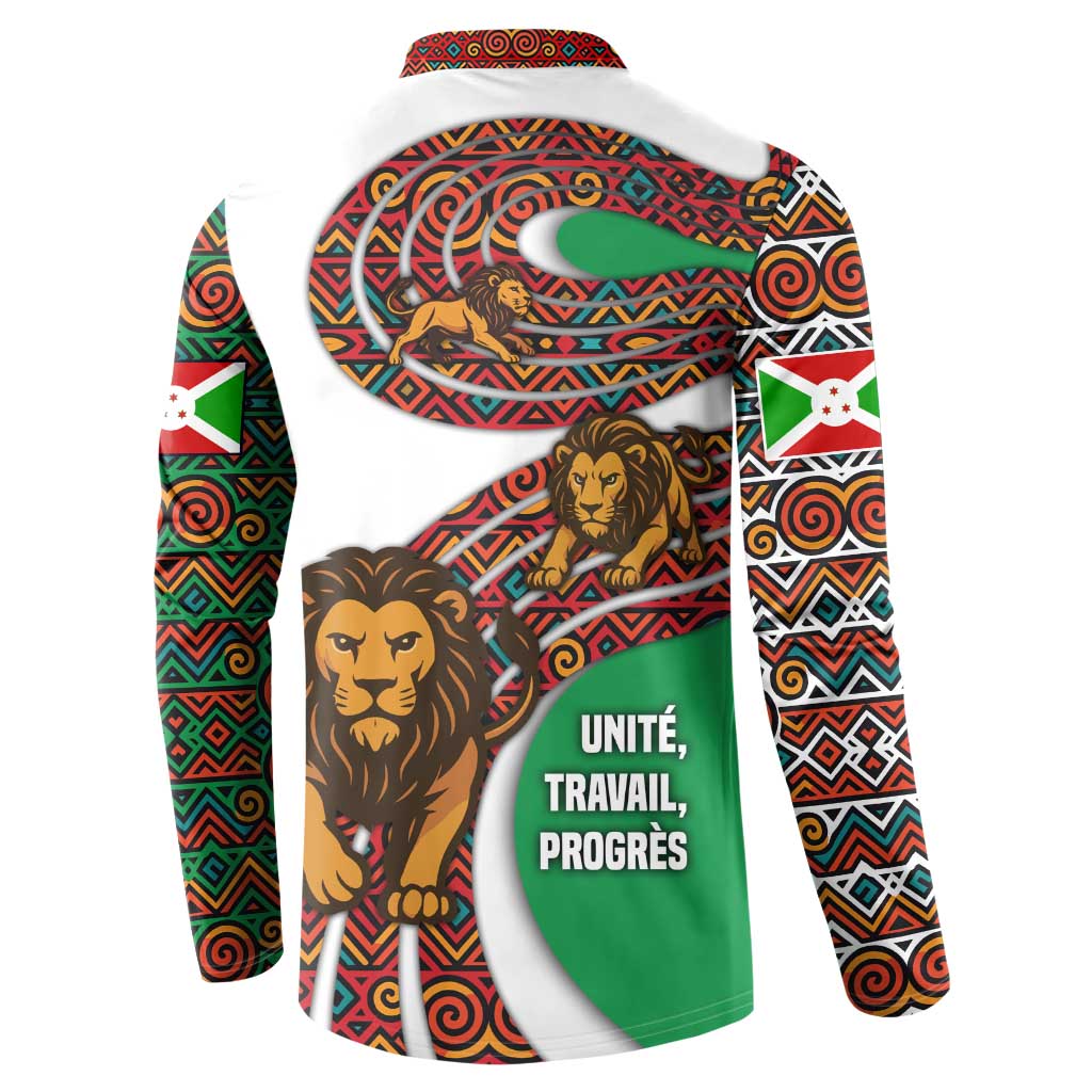 Burundi Lion Tribal Pattern Button Sweatshirt with National Motto Unité Travail Progrès