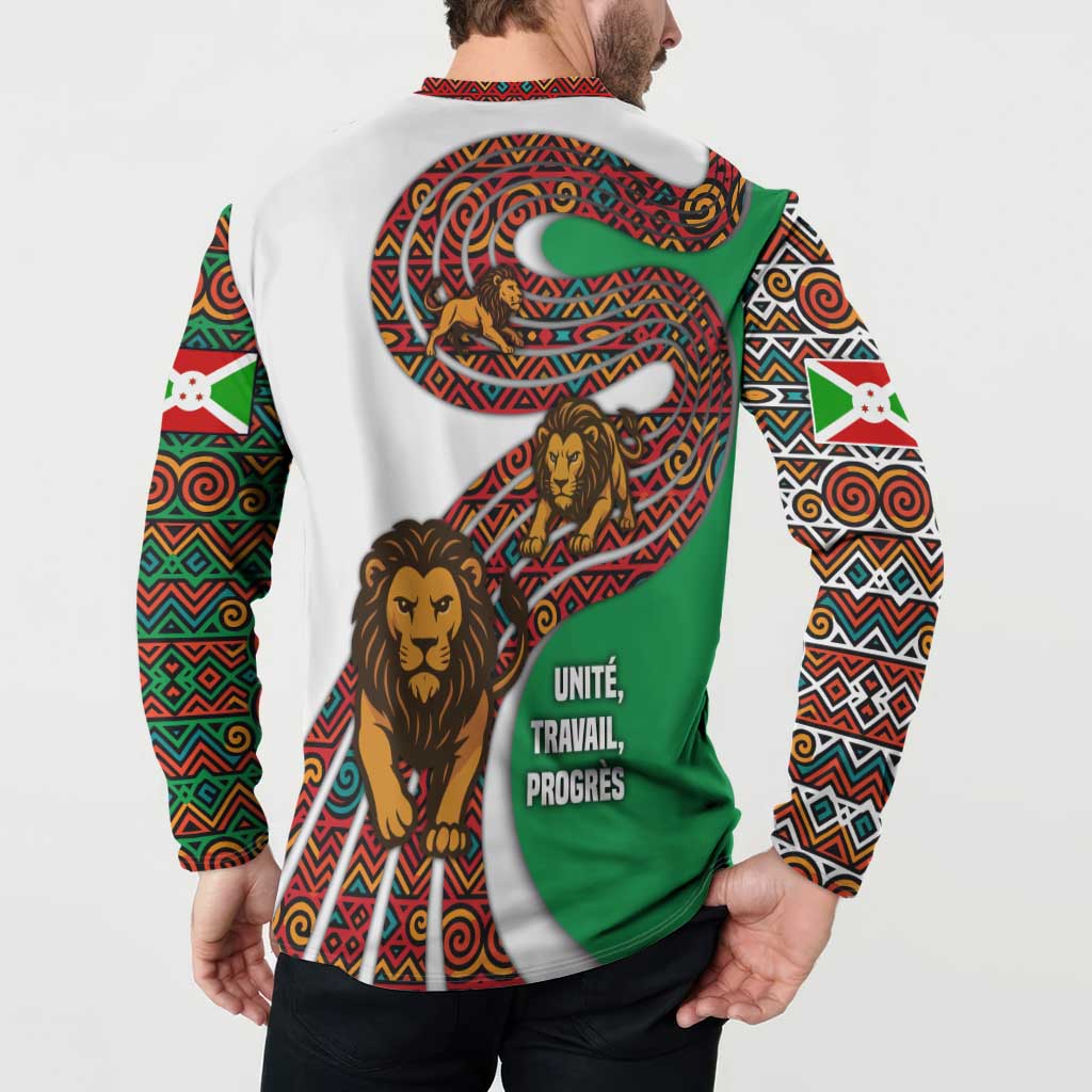 Burundi Lion Tribal Pattern Button Sweatshirt with National Motto Unité Travail Progrès