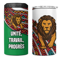 Burundi Lion Tribal Pattern 4 in 1 Can Cooler Tumbler with National Motto Unité Travail Progrès